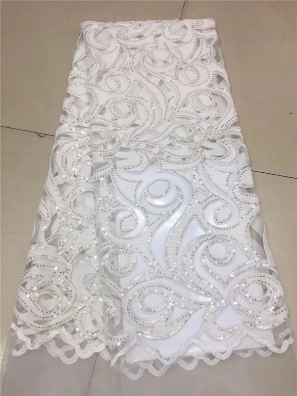 

French velvet Lace Fabric 2019 High Quality White Color African Voile Flannel Lace Fraric With Sequins for Nigerian Wedding