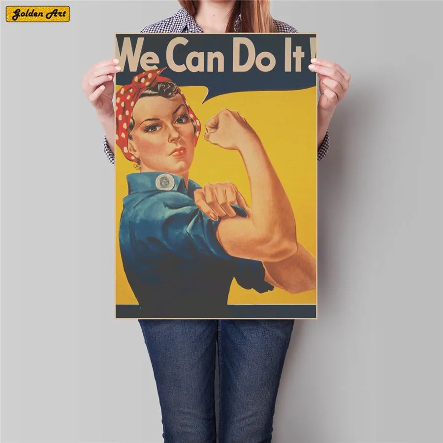 

WE CAN DO IT Vintage Kraft Paper Poster World War II Plane Drawing print painting bar pub cafe Wall Sticker 51x35cm