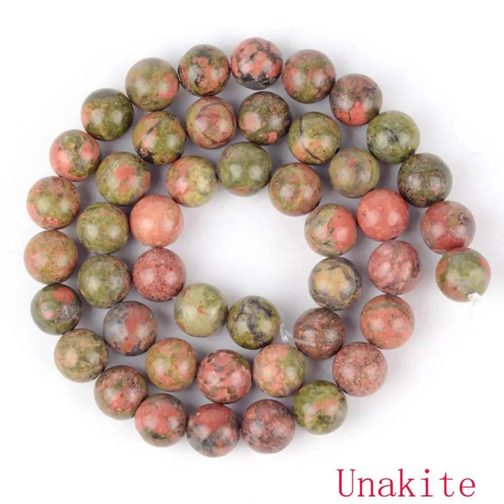 Натуральные круглые бусины, черные, сумасшедшие Агаты, лабрадорит, бирюза, содалит, камни, бусины для изготовления ювелирных изделий - Цвет: Unakite