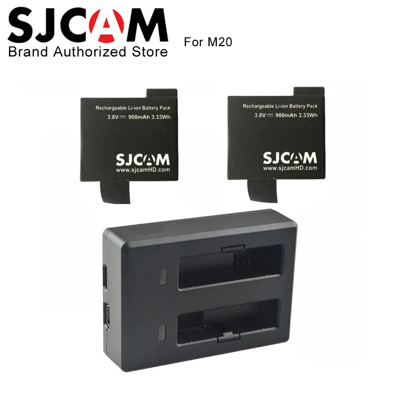 2 шт. оригинальные литий ионные аккумуляторы SJCAM M20 + двойное зарядное устройство