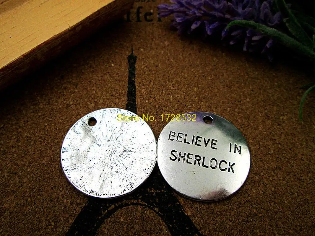 

5pcs-- believe in sherlock Charms Silver tone large disc in sherlock charms pendants 32mm