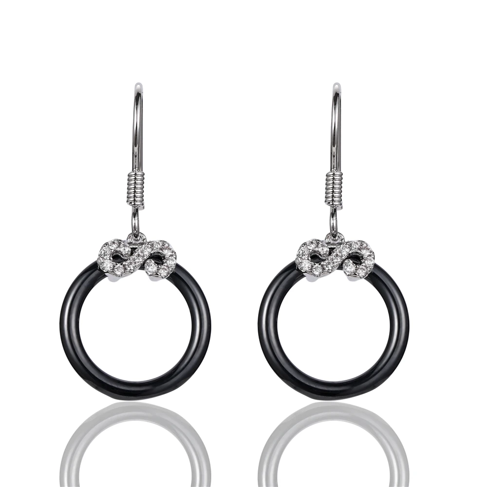 

Cute Black Ceramic Drop Earrings Hollow Round Ceramic Circle Decorate Zircon Bow Unique Infinity Drop Dangle Earrings For Women