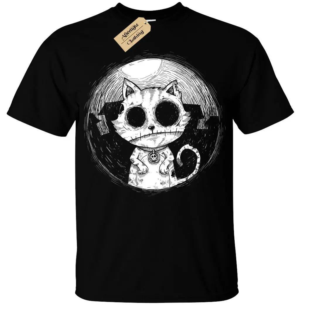 

Zombie Cat Mens T-Shirt goth rock burton halloween spooky undead kitty nightmare Casual Plus T-Shirts Style Tops Tee Size S-3Xl