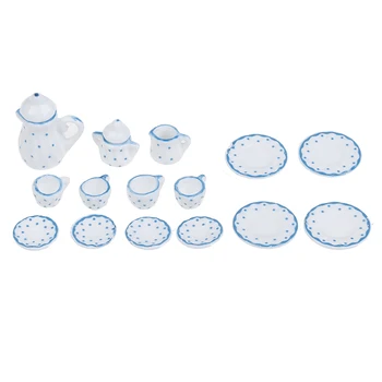 

15Pcs 1/12 Ceramic Dollhous Miniature Blue Flower Patten Porcelain Coffee Tea Cups Tableware Dollhouse Kitchen Accessories