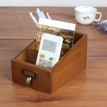 

Retro Old Wooden Storage Box 3 Grid Remote Control Succulents Plant Storage Box Office Pen Holder Creative Desktop Figurine Gift