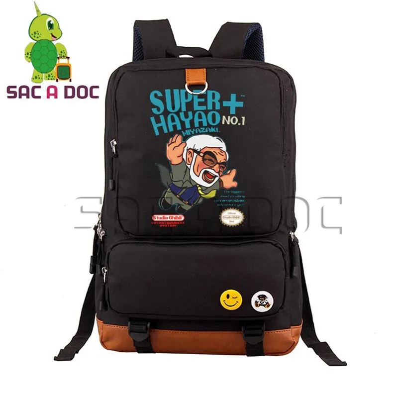 

Cartoon Ghibli Super Hayao Miyazaki Canvas Backpack Women Men Laptop Backpack Funny Printing Travel Bag for Teenagers Girls Boys