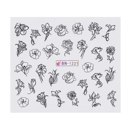 1pcs Nail Stickers Black Line Sexy Girl Slider Writing Letter Tattoo Nail Art Water Transfer Decals Manicure Decor TRBN1237-1248 - Цвет: BN-1221