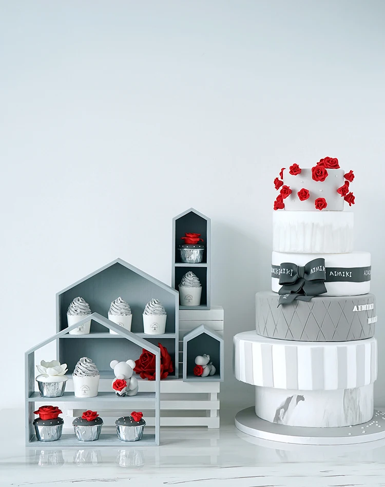 SWEETGO черный серый белый деревянный дом орнамент стойки для кекса десертный стол скандинавские форес Свадебные реквизиты инструменты деревянная подставка для торта