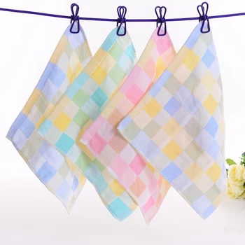 

Sale 2 Layers Small Square Washing Face Gauze Absorbent Drying Plaid Pattern No Fade Soft Cotton Bath Towel Saliva Towel