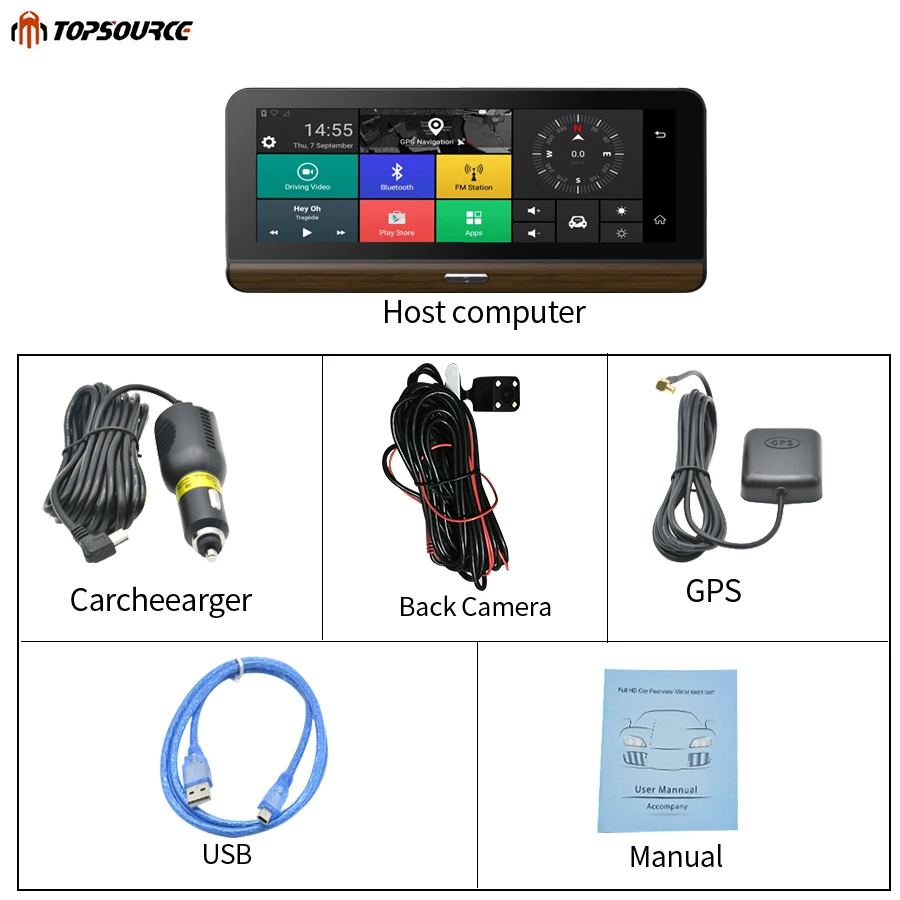 Автомобильный видеорегистратор TOPSOURCE 4G Suppor с поддержкой 8 дюймов Android 5 1 GPS BT двумя