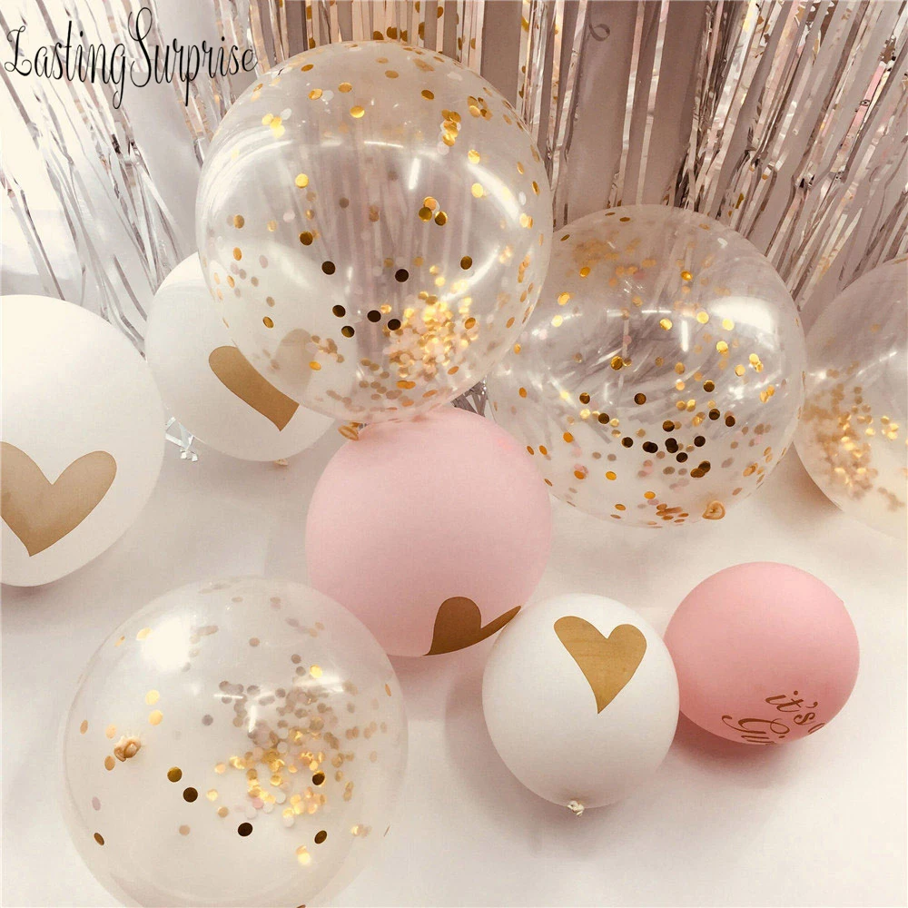 Воздушные шары с принтом Золотого сердца, белые, черные, розовые свадебные шары, конфетти, шары для вечеринки, дня рождения, украшения для детской вечеринки