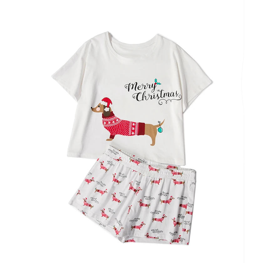 Christmas 2018 Women Pajama Sets Home Wear Short Sleeve Top Shorts 2