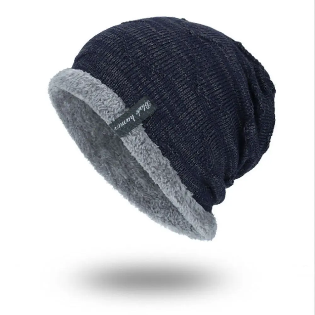 Новая модная теплая зимняя кошка для женщин и мужчин унисекс плюшевая Свободная трикотажная шапка вязаная шапка зимние шапки эластичная Горячая - Цвет: Navy Blue