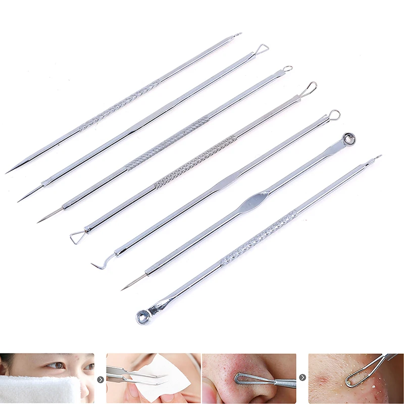 

7 Pcs Stainless Steel Blackhead Remover Tool Kit Professional Blackhead Acne Comedone Pimple Blemish Extractor Beauty Tool