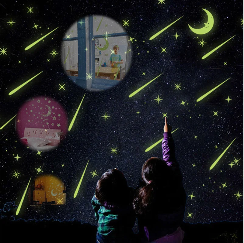 Us 0 24 40 Off Diy Green Light Luminous Stars Moon Wall Stickers Home Decor Glowing In Dark Star Sticker Kids Bedroom Ceiling Decoration In Wall