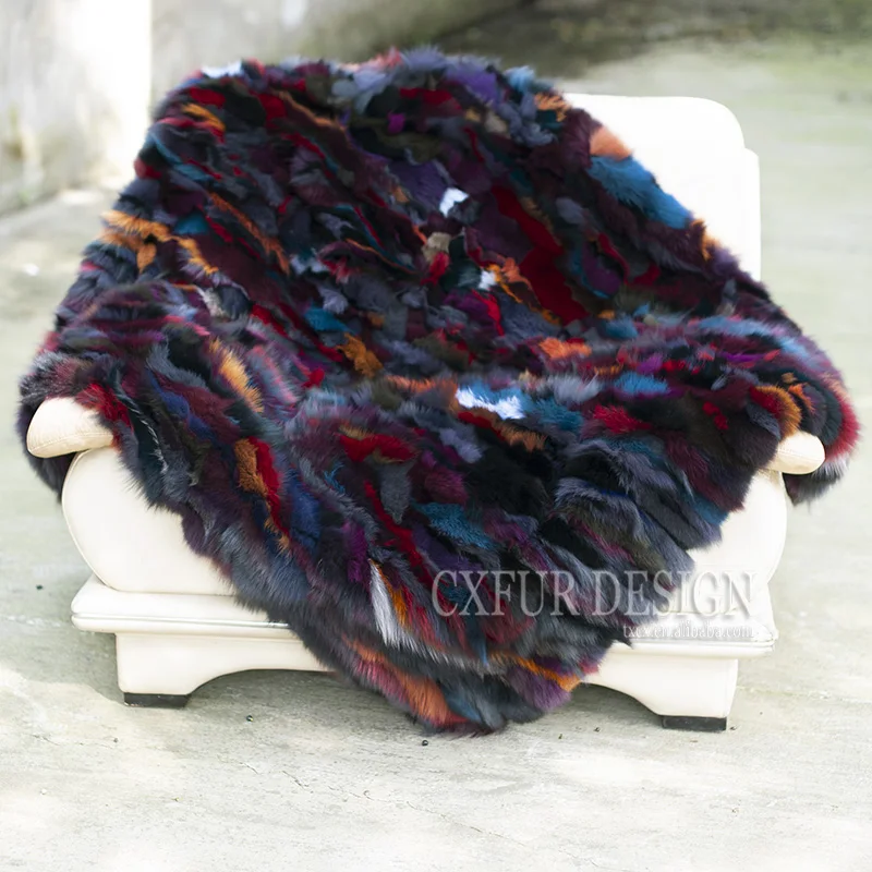 

CX-D-54B 2019 New Product Pachwork Real Fox Fur Blanket/Fur Throw/Fur Rug