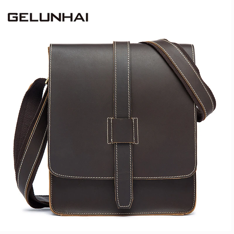 

2019 Real Special Offer Polyester Hard Flap Solid Genuine Leather Men Bag Vintage Crazy Horse Small Shoulder Crossbody Handbags