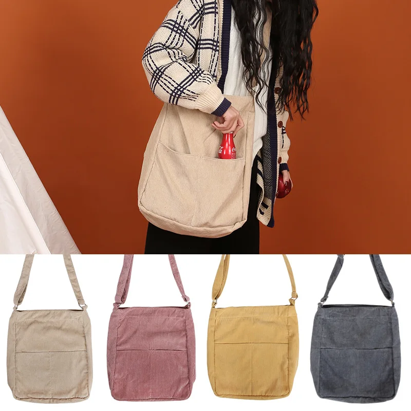 

fashion women simple corduroy adjustable messenger bag shoulder bags 2019 new arrival soft female students girls school handbags