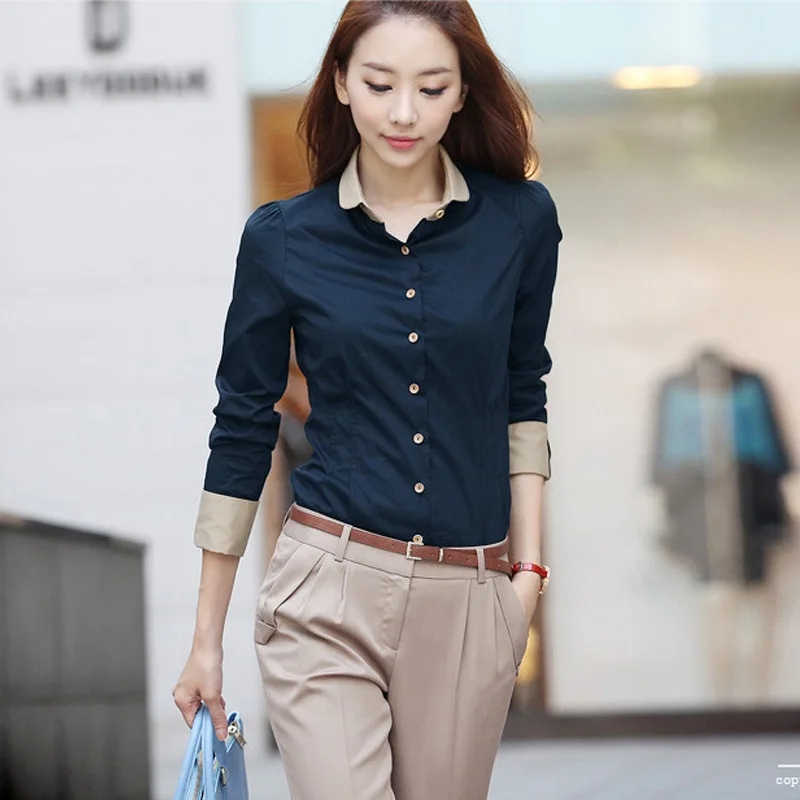  5XL Patchwork Long Sleeve Shirts Women Blouse Autumn Lapel Office Ladies Button Casual Shirt Plus S