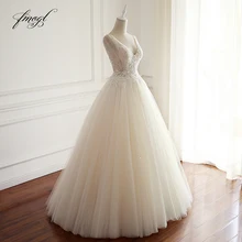 Fmogl Vestido De Noiva сексуальное свадебное платье без спинки с v-образным вырезом и складками, вышитое бисером, а-образное кружевное свадебное платье размера плюс