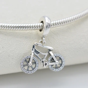 

New beautiful bicycle pendant 925 sterling silver Crystal CZ charms beads DIY jewelry making bracelet