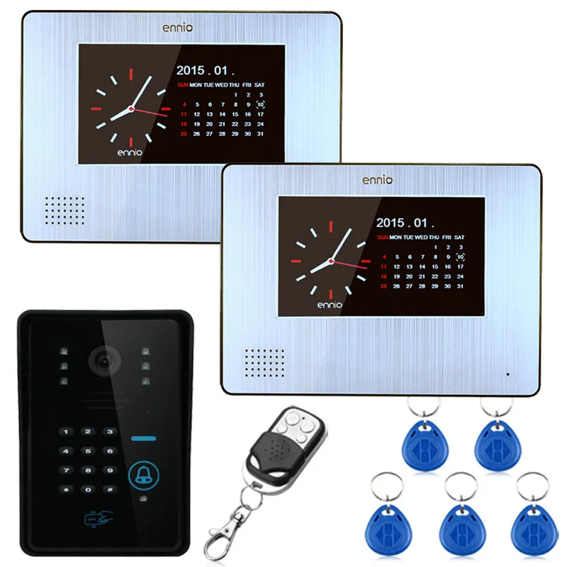 

High Quality 900TVL Color 7inch LCD Video Door Phone Intercom 2 Monitors Rainproof IR with Record Keypad Remote Control Unlock