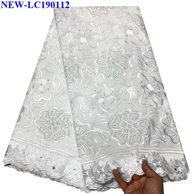 

White Swiss Lace Fabric African Cotton Voile Lace Nigerian Swiss Voile Lace with stones In Switzerland for Party dress TYD01
