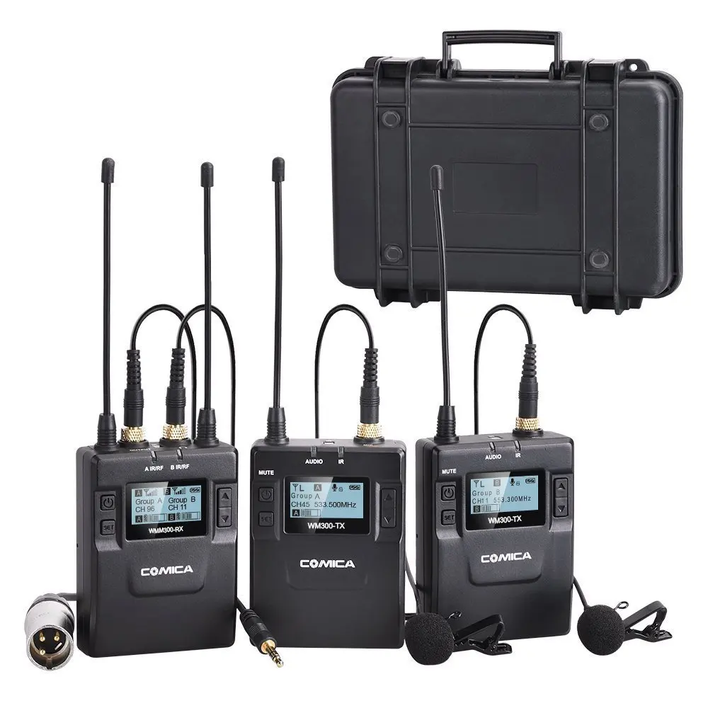Comica CVM-WM300(A) 96-Channel Zinc Alloy UHF Rechargeable Wireless Dual Lavalier Microphone System for Canon Nikon Sony