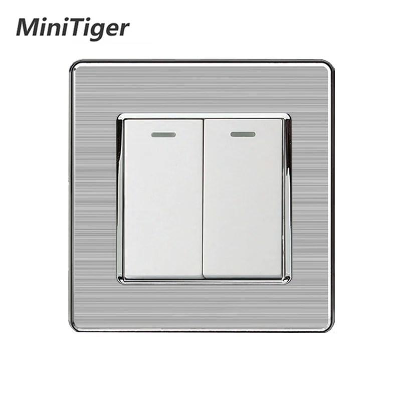 

EsooLi 2 Gang 1 Way Luxury Light Switch On / Off Wall Switch Interruptor Stainless Steel Panel AC 110~250V