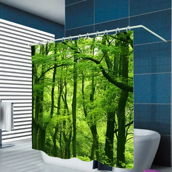 

Green 3D Digital Printing Tropical Hook Waterproof Shower Curtain For Bathroom Home Decoration Polyester