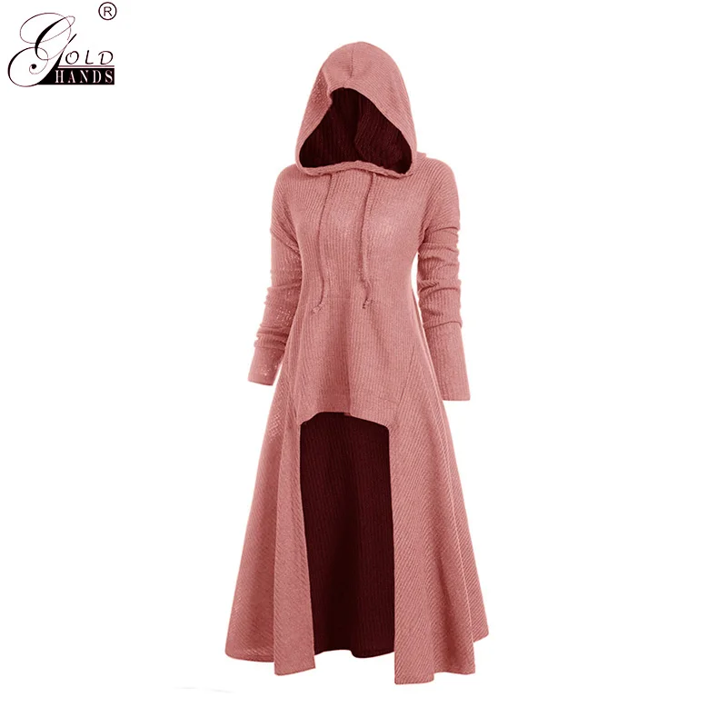 

Gold Hands Autumn Spring Street Wear Hooded Long Sleeve Knitted Dress Winter Round Neck Asymmetrical Plus Size Maxi Dress