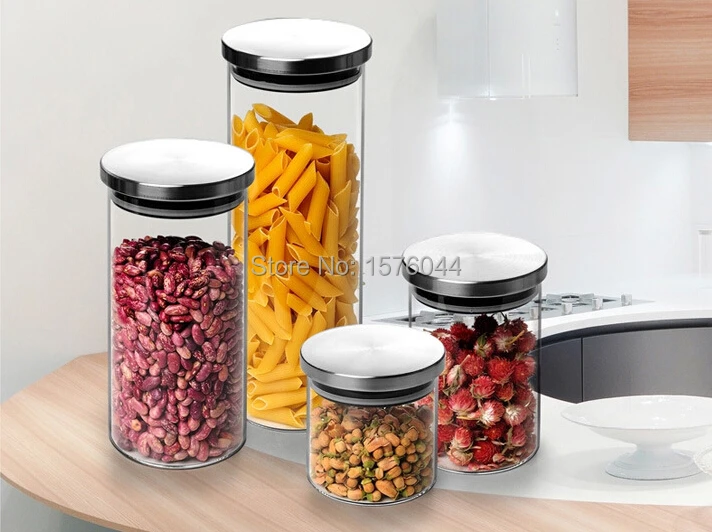 1 шт., 4 размера, большая емкость, прозрачная стеклянная канистра, кухонные контейнеры для пищевых зерен, бутылка для хранения legume G0152