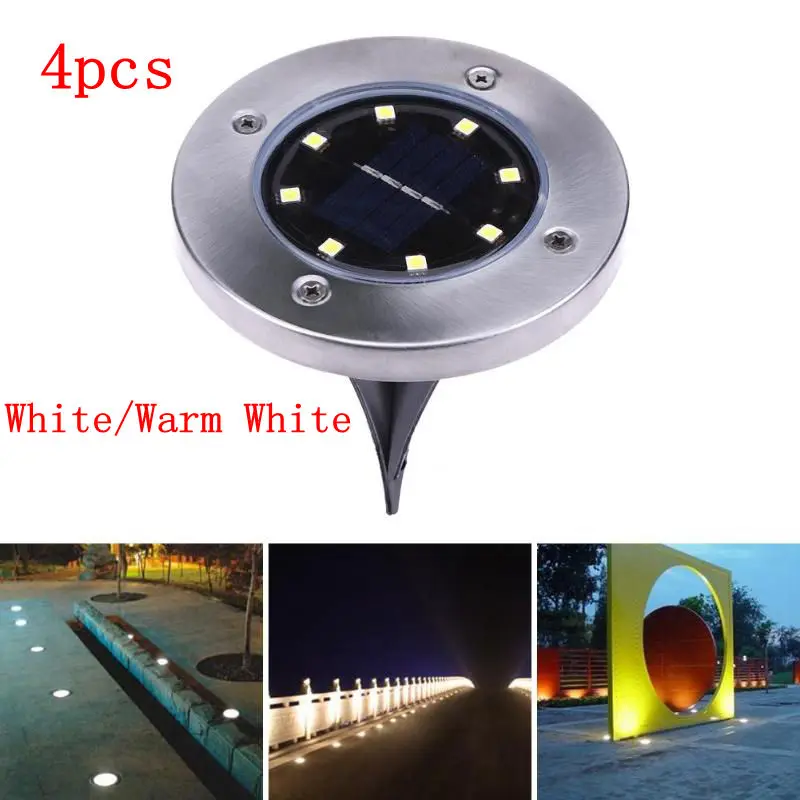 

4pcs/set 8LED Solar Light Buried Under Ground Light Waterproof Outdoor Lawn Pathway Decking Lamp Night Light White/Warm White