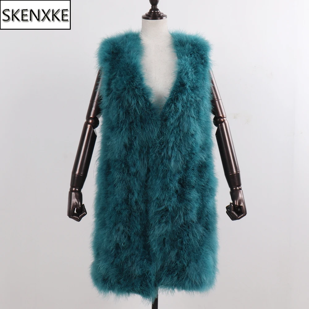 

2019 New Fashion Girls Knitted Natural Ostrich Fur Vests Women Winter Long Style Real Ostrich Fur Waistcoats Lady Real Fur Gilet