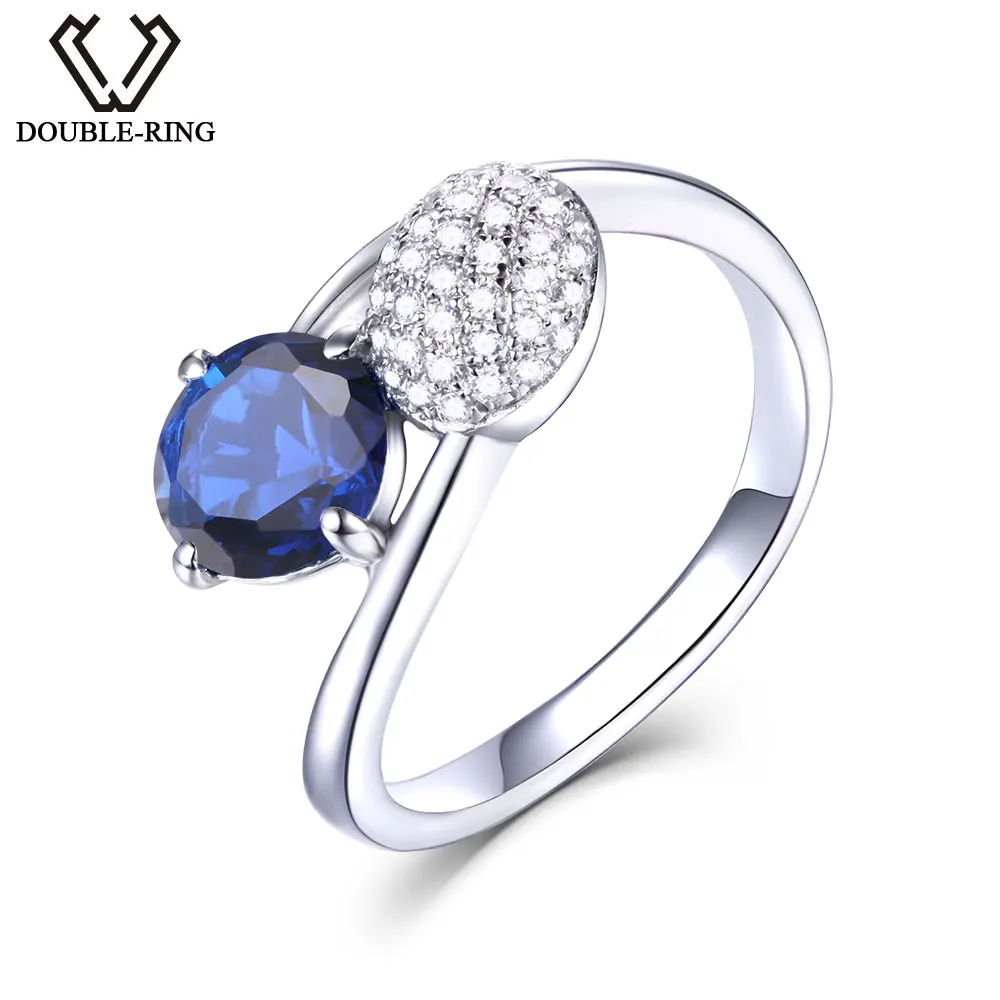 DOUBLE-R 925 sterling silver Created Sapphire Gemstone Rings for women Embroidery