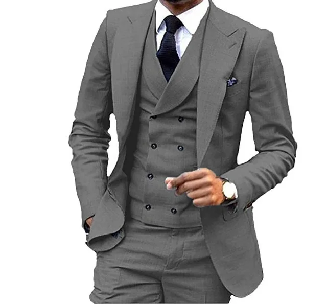 3 шт. мужской костюм брендовый приталенный повседневный мужской деловой костюм Мужская качественная мода на одной пуговице свадебный смокинг мужской(Блейзер+ брюки+ жилет