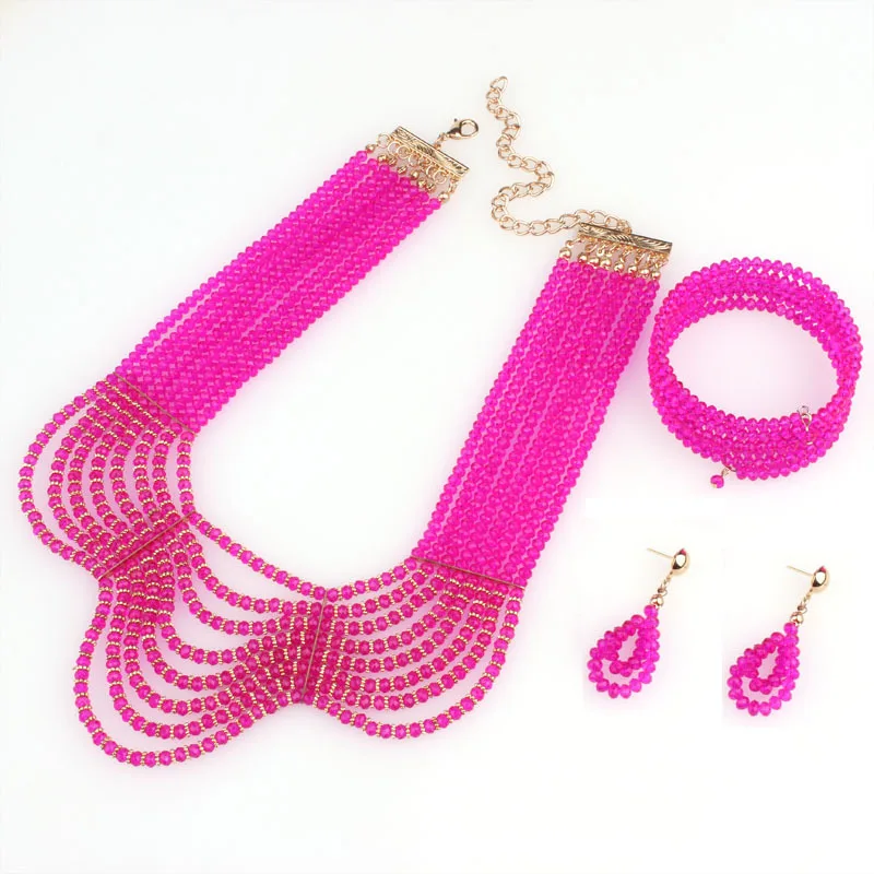 High quality Handmade Jewelry set Crystal beads necklace earring