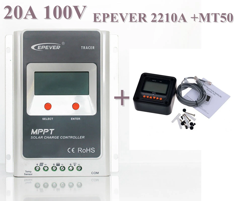 20A Solar Tracker EPEVER Solar Collector Controller MPPT 24V 12V Auto  Solar Panel Max 100V for Sealed Gel Flooded Tracer2210A Wholesale Construction & Real Estate