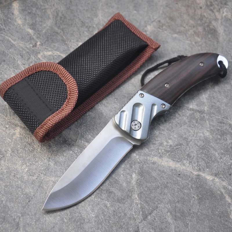 

Brand Folding Knife Tactical Pocket Knife Rescue survival Handmade Knives wood handle Camping Hunting knife with Nylon Sheath