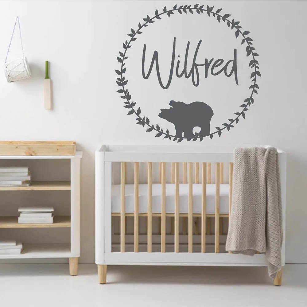 Woodland Bear Customised Nursery Wall Decal Woodland Nursery Wall Decor Personalize Name Bear ...