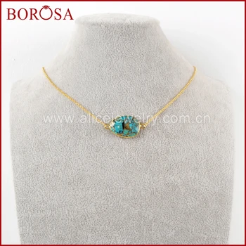 

BOROSA 5/10PCS Natural Turquoises Pendant Copper Necklaces,25inch Natural Faceted Stone with Adjustable Chain Necklace G1623