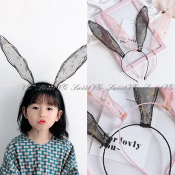 

Lovely Pentagram Mesh Yarn Big Rabbit Ear Hairband Lace Flower Headband Party Hair Ornaments Hair Accessories for Women Girls