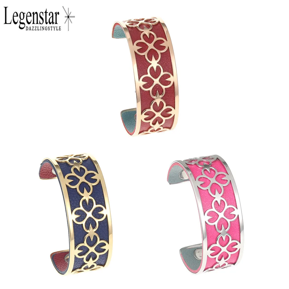 

Legenstar Hollow Bracelets&Bangles For Women Life Flower Stainless Steel Jewelry 25mm With Reversible Leather Cuffs Pulseiras