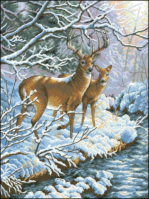 cs-2786 Cross Stitch Kit Creekside Deer by Creek River Streams Winter Morning Snow dim 35182