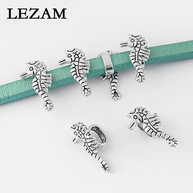 

10pcs Antique Sliver Sea Horse Shaped Slider Spacer Beads for Licorice Leather Cord Charm Bracelet Jewelry Accessories