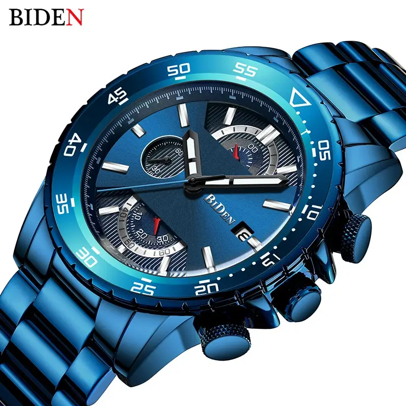 

Luxury Fashion Mens Watches Top Brand Date Week Sports Male Clock Royal Blue Full Steel Military Waterproof Quartz Wrist Watch