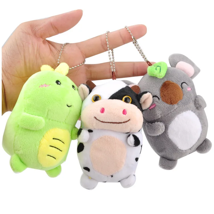 

New 12CM Kawaii Cartoon Cow Koala totoro Plush Keychain Toys Stuffed Cute Animals Key Pendant for Bag Fashion Fluffy Accessories