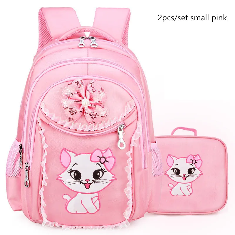 Модные милые школьные сумки для девочек с рисунком кота; Детский рюкзак с рисунком; детский школьный рюкзак; сумка-портфель для девочек; сумки-карандаши; Mochila - Цвет: 2pcs sets small pink
