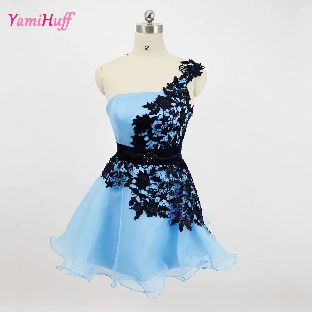 Black and White One Shoulder Backless Lace Mini Dresses Semi