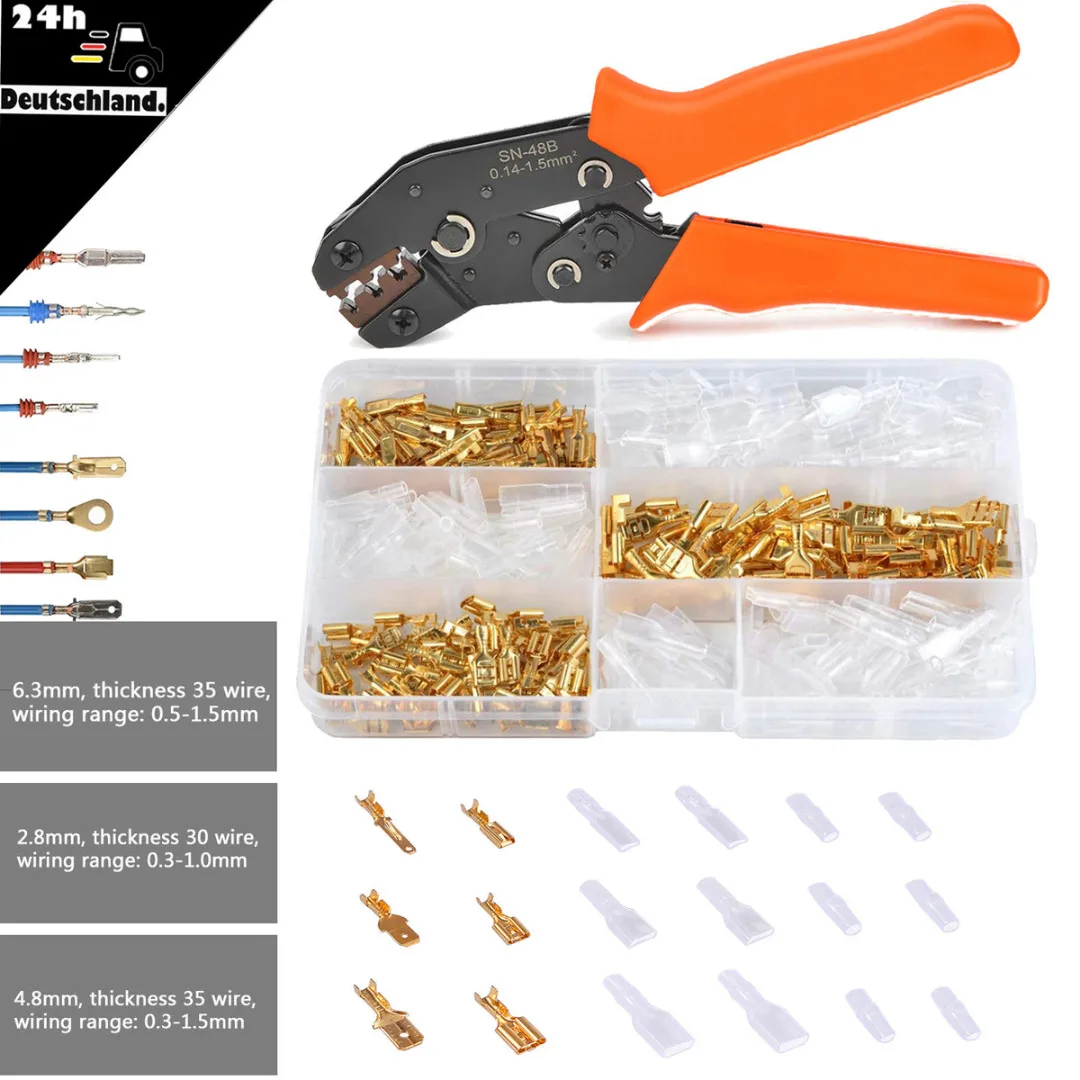 

1 Set Ferrule Crimping Pliers 22-16AWG 0.5-1.5mm2 Spade 2.8 / 3.96 / 4.8 / 5.08 / 6.3mm Terminals Connectors Set